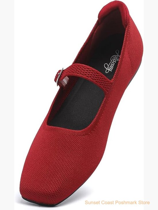 Shoes - Square Toe Mary Jane Ballet Flats Adjustable Straps Arch Support